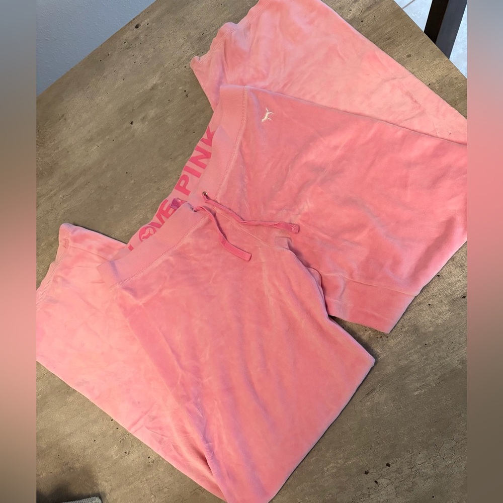 VINTAGE 2005 Rare PINK Victoria's Secret Pink Velour Track Pants Size Medium